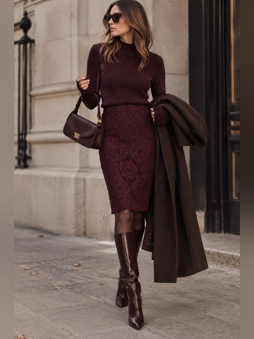 Burberry Burgundy Pencil Skirt